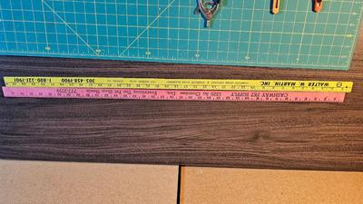 Olfa rotary mat, yard sticks, drafting compass