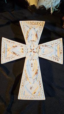 Mom & Dad floral cemetery grave memorial - Angel figures and a nice decorative cross