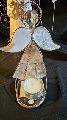 Mom & Dad floral cemetery grave memorial - Angel figures and a nice decorative cross