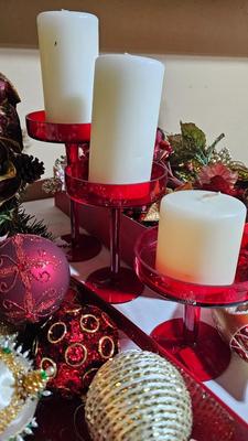 Christmas decorations - accent basket - candles - ornaments and more