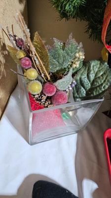 Christmas decorations - accent basket - candles - ornaments and more