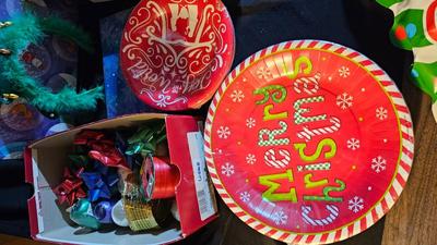 Christmas decorations and ring toss game