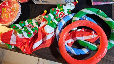 Christmas decorations and ring toss game