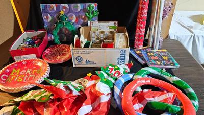 Christmas decorations and ring toss game