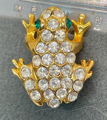 Bejeweled Gold-tone Frog Brooch Pin
