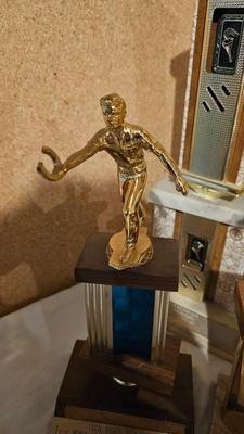 Vintage horsehoe and shooting trophys