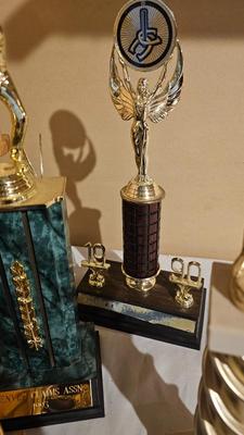 Vintage horsehoe and shooting trophys