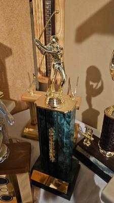 Vintage horsehoe and shooting trophys