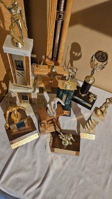 Vintage horsehoe and shooting trophys
