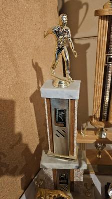 Vintage horsehoe and shooting trophys