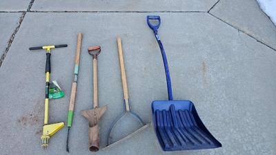 Gardening tools - bulb planter - weed tool - snow shovel and more