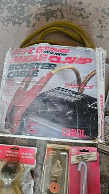 Variety of Auto needs - small tools - 16 foot 6 guage angle clamp booster cables and more