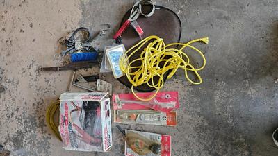 Variety of Auto needs - small tools - 16 foot 6 guage angle clamp booster cables and more