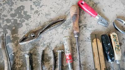 Vintage wood handled hand tools and more