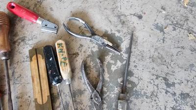 Vintage wood handled hand tools and more