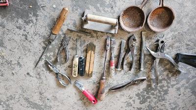 Vintage wood handled hand tools and more