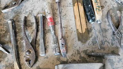 Vintage wood handled hand tools and more