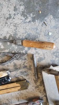 Vintage wood handled hand tools and more
