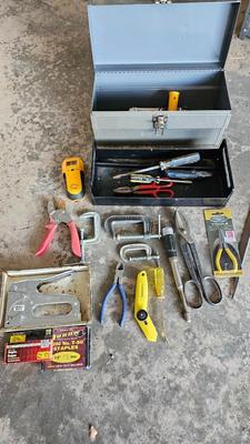 Nice small metal toolbox with assortment of hand tools