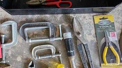 Nice small metal toolbox with assortment of hand tools