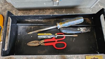 Nice small metal toolbox with assortment of hand tools