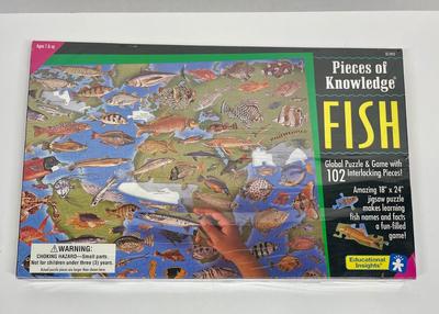 Pieces of Knowledge Global Fish Puzzle and Game NIB 102 piece puzzle measures 18" x 24"