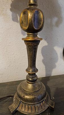Gold base table lamp with vintage shade