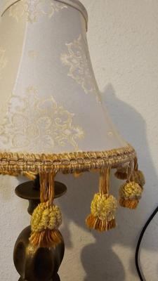 Gold base table lamp with vintage shade