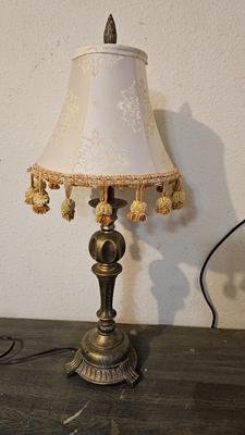Gold base table lamp with vintage shade
