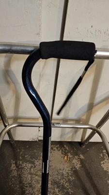 Mobility assist walker, adjustable cane, and toilet mount safety rail