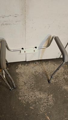 Mobility assist walker, adjustable cane, and toilet mount safety rail