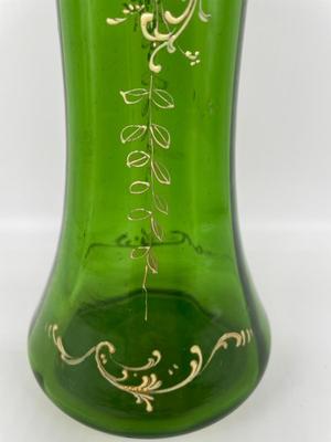 Hand-painted Green Glass Vase