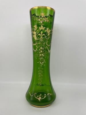 Hand-painted Green Glass Vase