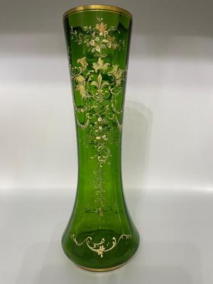 Hand-painted Green Glass Vase