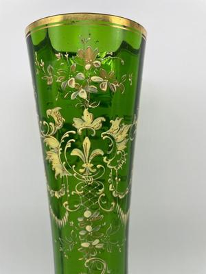 Hand-painted Green Glass Vase