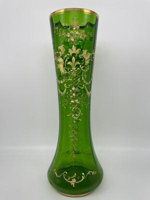 Hand-painted Green Glass Vase