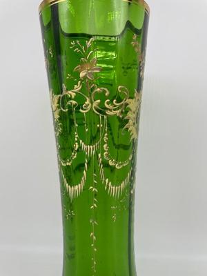 Hand-painted Green Glass Vase