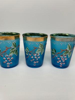 Blue Hand-painted Pitcher with 6 Glasses