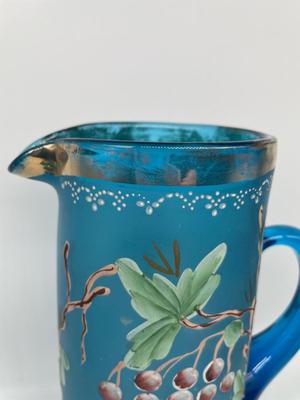 Blue Hand-painted Pitcher with 6 Glasses