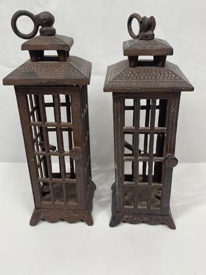 Cast Iron Garden Hanging Lanterns Temple Style Square Bottom rust patina