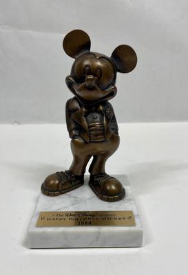 Mickey Mouse Vintage Pride Lines Disney (1988) Happy Birthday Mickey Bronze Tone Sculpture on Marble Base