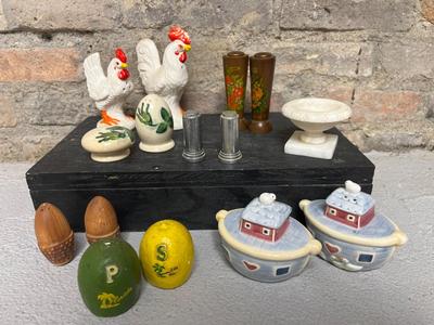 Vintage S&P sets and tiny alabaster birdbath