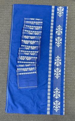 Royal Blue & White Embroidered Jacquard Cotton 102” x 54” Tablecloth