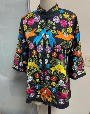 Vintage Embroidered Floral Tunic Chuchi Asian Spring Top Jacket