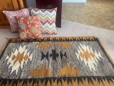SOUTHWEST STYLE WOVEN RUG AND THROW PILLOWS