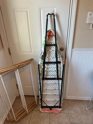 CLOTHES DRYING RACK, IRONING BOARD, BLACK & DECKER - THE CLASSIC STEAM AND DRY IRON AND WASTE BASKET