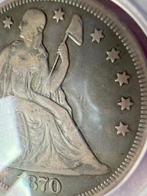 1870-CC PCGS F12 (Gold Shield) Seated Liberty Silver Dollar Coin First Year CC