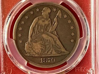 1870-CC PCGS F12 (Gold Shield) Seated Liberty Silver Dollar Coin First Year CC
