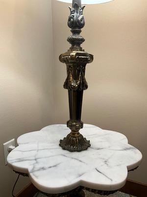 Bronze lamp and marble tabletop attached