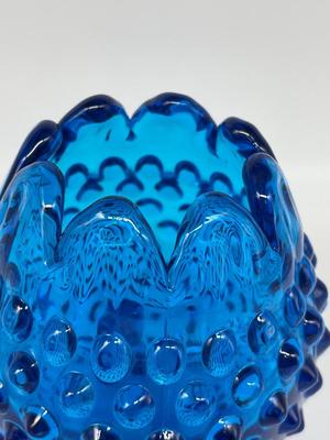 9.5"x4" Pink Fenton ribbon bowl & 5" blue Fenton vase